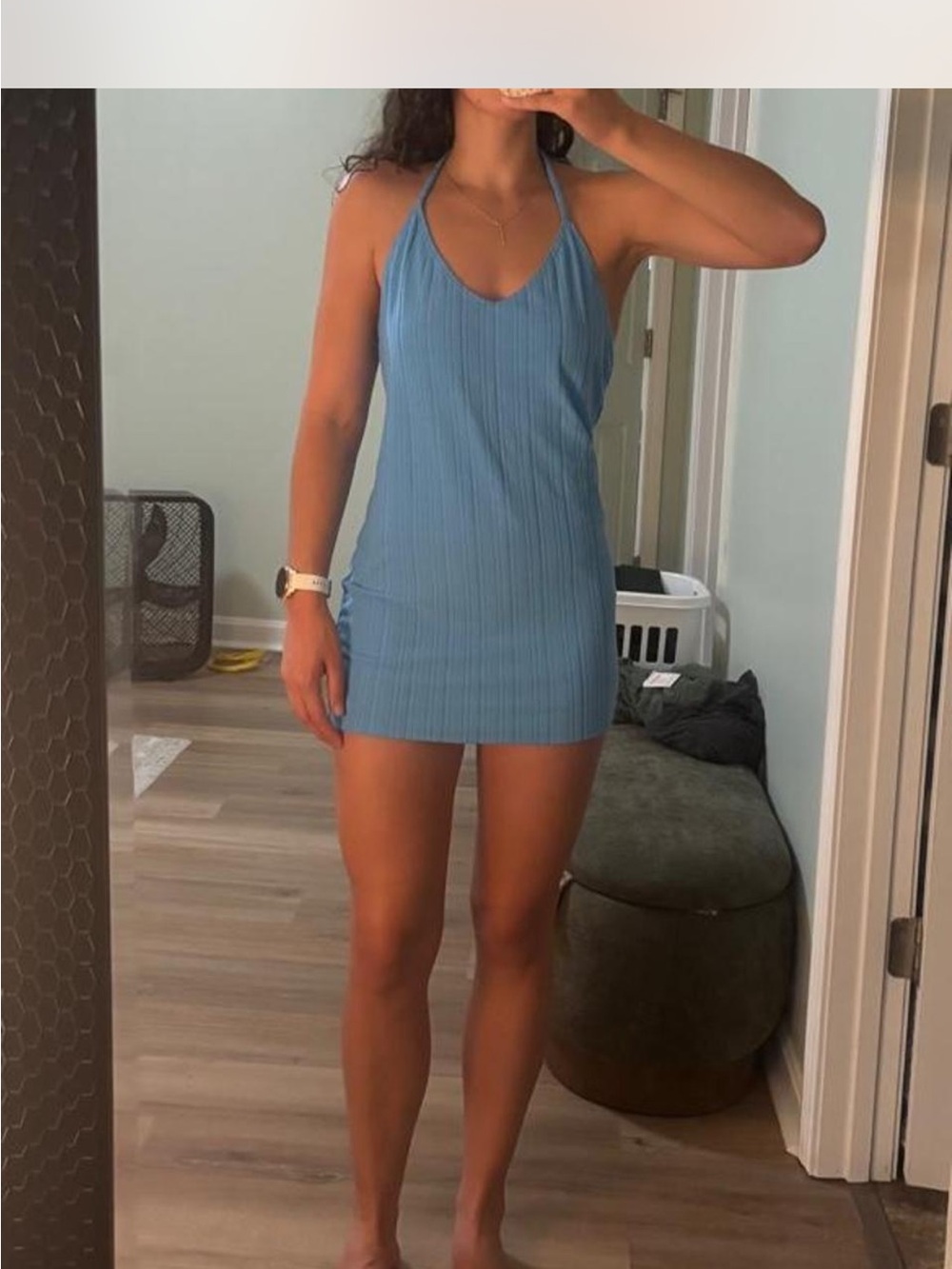 wild fable Light Blue Ribbed Halter Swim Coverup Mini Dress